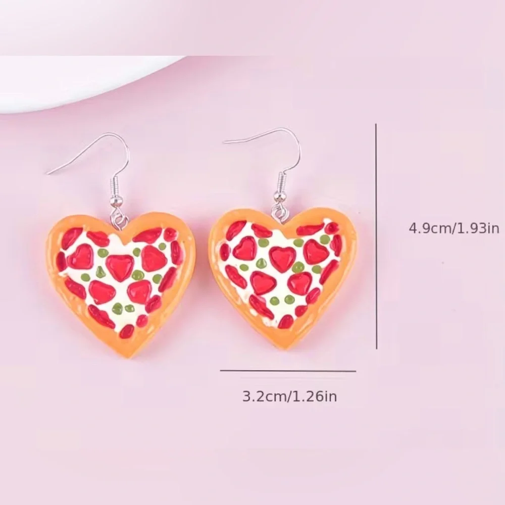 🌟HOST PICK!🌟 PIZZA MY HEART 🍕💕 Resin Heart-Shaped Pizza Statement Earrings - Picture 4 of 5
